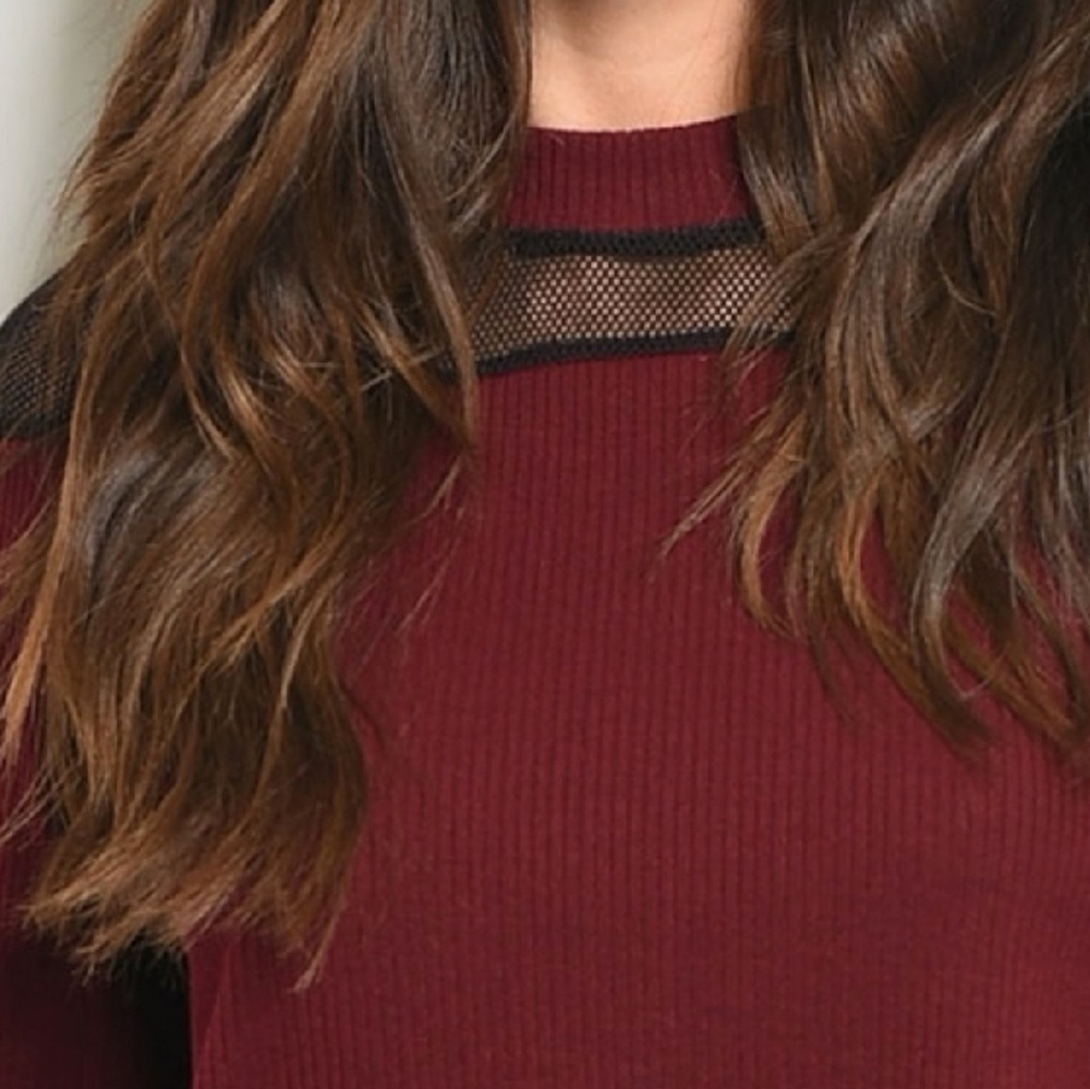 Long Sleeve Knit Tunic Dress  in Burgundy - Picture 3 of 5